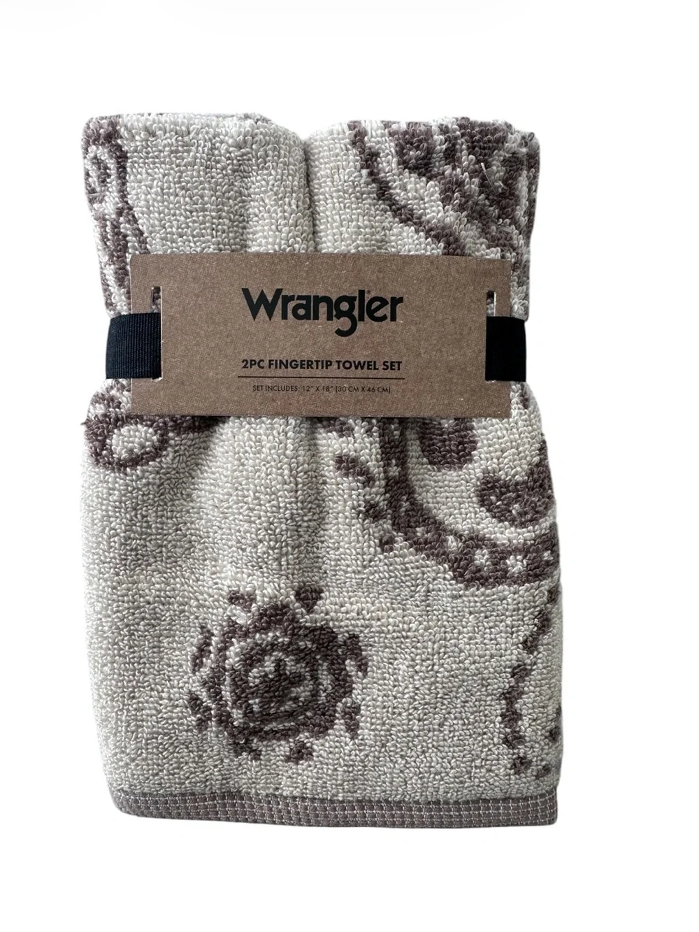 Wrangler 4 Pc Towel Set 🤎 2 Bath & 2 Fingertip Cowboy Boot Paisley Beige NWT